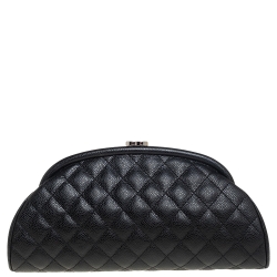 Pre Owned Chanel Black Quilted Caviar Leather Timeless Clutch