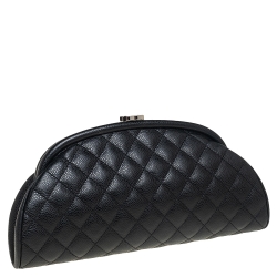 Pre Owned Chanel Black Quilted Caviar Leather Timeless Clutch