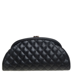 Pre Owned Chanel Black Quilted Caviar Leather Timeless Clutch