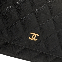 Pre Owned محفظة بسلسلة شانيل جلد كافيار مبطن سوداء