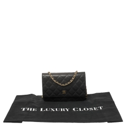 Pre Owned محفظة بسلسلة شانيل جلد كافيار مبطن سوداء