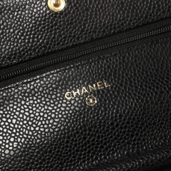 Pre Owned محفظة بسلسلة شانيل جلد كافيار مبطن سوداء