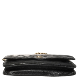 Pre Owned محفظة بسلسلة شانيل جلد كافيار مبطن سوداء