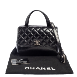 Pre Owned Chanel Black Glazed Quilted Leather CC Double Sided Flap Top Handle Bag