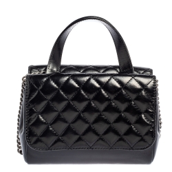 Pre Owned Chanel Black Glazed Quilted Leather CC Double Sided Flap Top Handle Bag