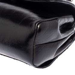 Pre Owned Chanel Black Glazed Quilted Leather CC Double Sided Flap Top Handle Bag