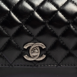 Pre Owned Chanel Black Glazed Quilted Leather CC Double Sided Flap Top Handle Bag