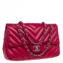 مملوكة مسبقًا حقيبة يد شانيل طية أمامية كلاسيك تقسيمات شيفرون جلد متوسطة 