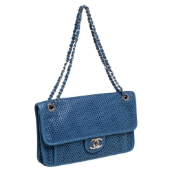 مملوكة مسبقًا Chanel Blue Perforated Leather Up in the Air Flap Bag