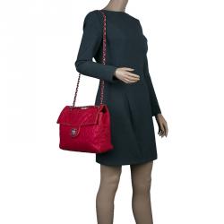 مملوكة مسبقًا Chanel Red Washed Caviar Leather Maxi Jumbo XL Classic Flap Bag