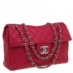 مملوكة مسبقًا Chanel Red Washed Caviar Leather Maxi Jumbo XL Classic Flap Bag