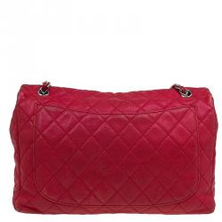 مملوكة مسبقًا Chanel Red Washed Caviar Leather Maxi Jumbo XL Classic Flap Bag