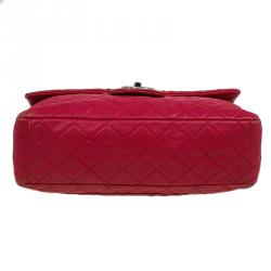 مملوكة مسبقًا Chanel Red Washed Caviar Leather Maxi Jumbo XL Classic Flap Bag