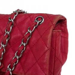 مملوكة مسبقًا Chanel Red Washed Caviar Leather Maxi Jumbo XL Classic Flap Bag