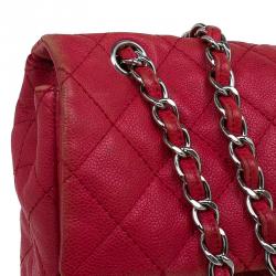 مملوكة مسبقًا Chanel Red Washed Caviar Leather Maxi Jumbo XL Classic Flap Bag