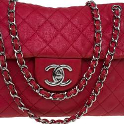 مملوكة مسبقًا Chanel Red Washed Caviar Leather Maxi Jumbo XL Classic Flap Bag