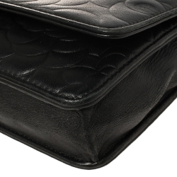 Pre Owned Chanel Black Camellia Leather Wallet On Chain