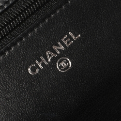 Pre Owned Chanel Black Camellia Leather Wallet On Chain