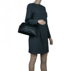 Pre Owned حقيبة شانيل باولر جلد كافيار أسود مبطن صغيرة