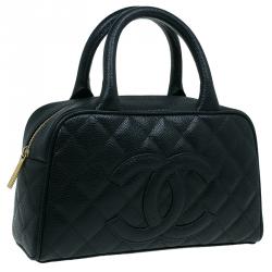 Pre Owned حقيبة شانيل باولر جلد كافيار أسود مبطن صغيرة