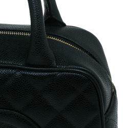 Pre Owned حقيبة شانيل باولر جلد كافيار أسود مبطن صغيرة