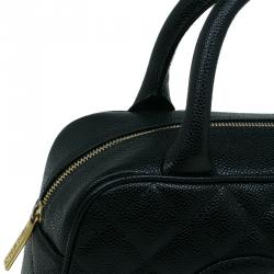 Pre Owned حقيبة شانيل باولر جلد كافيار أسود مبطن صغيرة