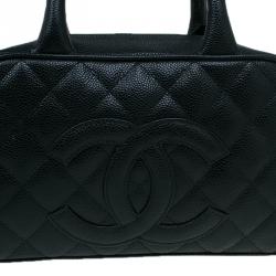 Pre Owned حقيبة شانيل باولر جلد كافيار أسود مبطن صغيرة