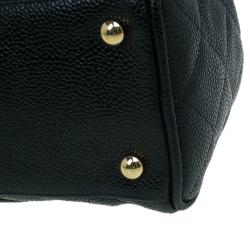 Pre Owned حقيبة شانيل باولر جلد كافيار أسود مبطن صغيرة