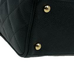 Pre Owned حقيبة شانيل باولر جلد كافيار أسود مبطن صغيرة