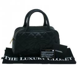 Pre Owned حقيبة شانيل باولر جلد كافيار أسود مبطن صغيرة