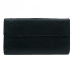 Pre Owned محفظة شانيل كونتينيتال جلد كافيار أسود بزر بالشعار CC