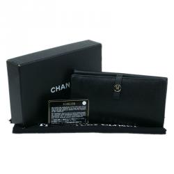 Pre Owned محفظة شانيل كونتينيتال جلد كافيار أسود بزر بالشعار CC