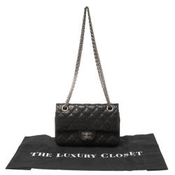 Pre Owned Chanel Black Quilted Caviar Leather Mini Reissue 224 Flap Bag