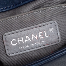 Pre Owned Chanel Blue Quilted Velvet and Leather Small Boy Flap Bag