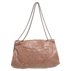 Pre Owned Chanel Brown Quilted Glazed Caviar Leather Elastic CC Maxi Flap Bag