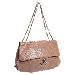 Pre Owned Chanel Brown Quilted Glazed Caviar Leather Elastic CC Maxi Flap Bag
