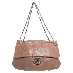 Pre Owned Chanel Brown Quilted Glazed Caviar Leather Elastic CC Maxi Flap Bag
