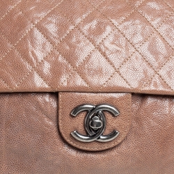 Pre Owned Chanel Brown Quilted Glazed Caviar Leather Elastic CC Maxi Flap Bag