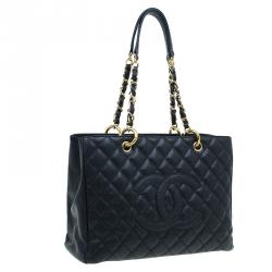 مملوكة مسبقًا Chanel Black Quilted Caviar Leather Grand GST Shopper Tote Bag