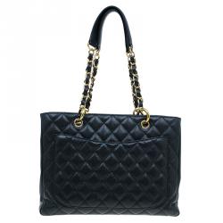 مملوكة مسبقًا Chanel Black Quilted Caviar Leather Grand GST Shopper Tote Bag