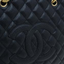 مملوكة مسبقًا Chanel Black Quilted Caviar Leather Grand GST Shopper Tote Bag