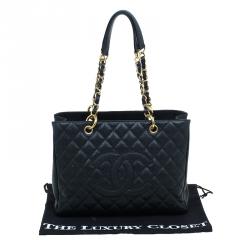 مملوكة مسبقًا Chanel Black Quilted Caviar Leather Grand GST Shopper Tote Bag