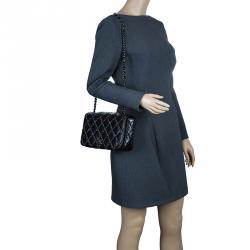Pre Owned Chanel Black Quilted Chain Embellished Leather Full Flap Bag