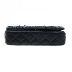 Pre Owned Chanel Black Quilted Chain Embellished Leather Full Flap Bag