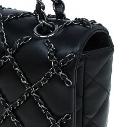 Pre Owned Chanel Black Quilted Chain Embellished Leather Full Flap Bag
