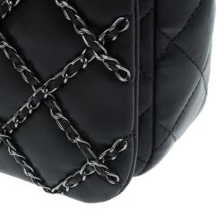Pre Owned Chanel Black Quilted Chain Embellished Leather Full Flap Bag