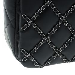 Pre Owned Chanel Black Quilted Chain Embellished Leather Full Flap Bag
