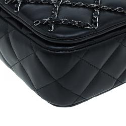 Pre Owned Chanel Black Quilted Chain Embellished Leather Full Flap Bag
