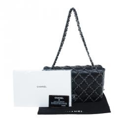 Pre Owned Chanel Black Quilted Chain Embellished Leather Full Flap Bag