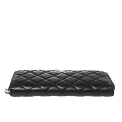 Pre Owned Chanel Black Quilted Leather CC Zip Around Wallet